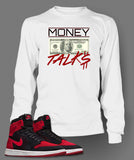 Long Sleeve Money Talks Graphic T-Shirt To Match Retro Air Jordan 1 Flynit Shoe