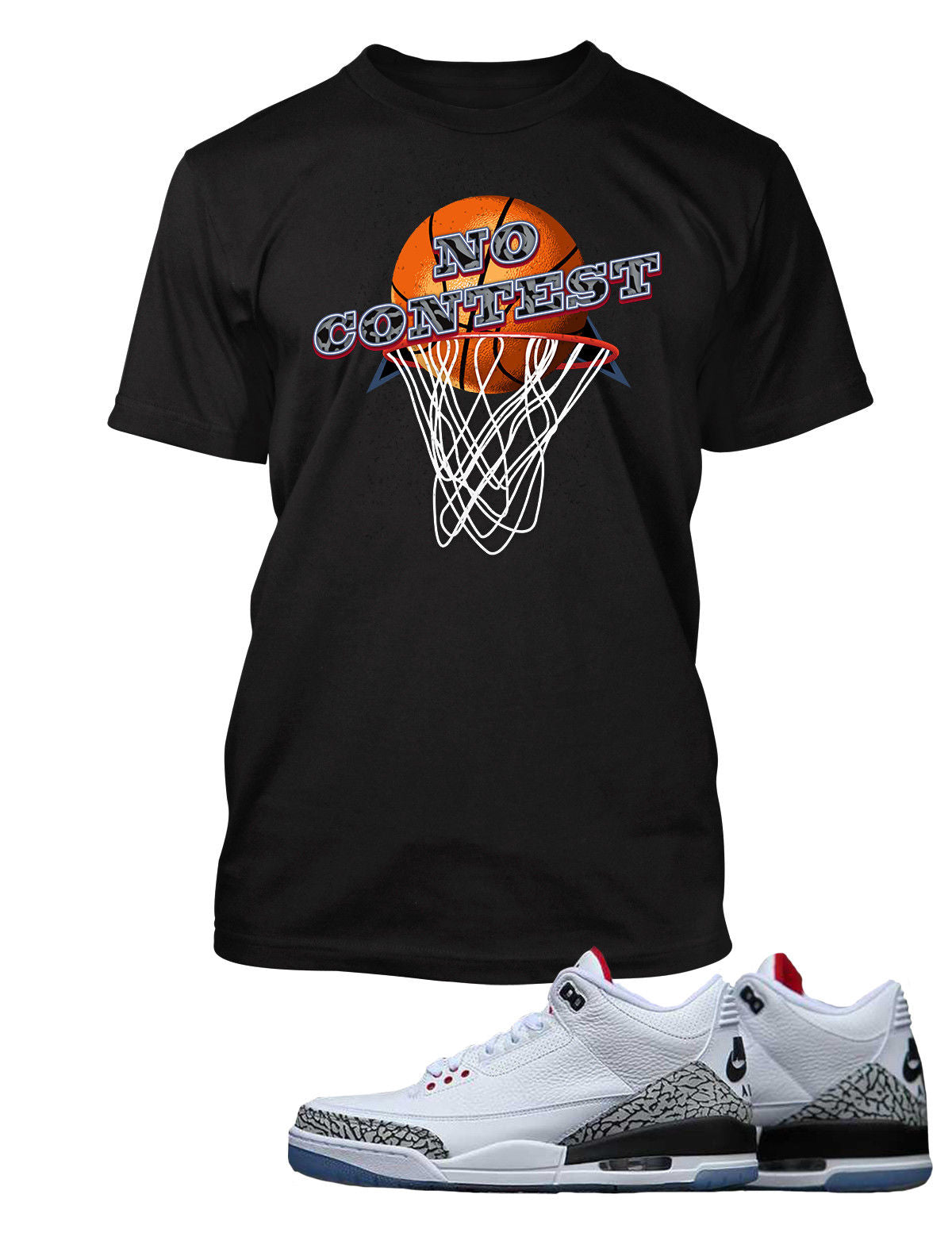 No Contest Graphic T Shirt to Match Retro Air Jordan 3 Black Cement Shoe