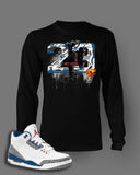 Long Sleeve Graphic T Shirt To Match Retro Air Jordan 3 True Blue Shoes