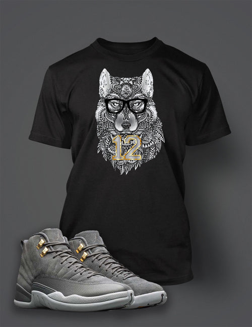 Graphic Wolf T Shirt to Match Retro Air Jordan 12 Cool Grey Shoe