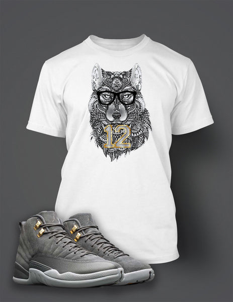 Graphic Wolf T Shirt to Match Retro Air Jordan 12 Cool Grey Shoe