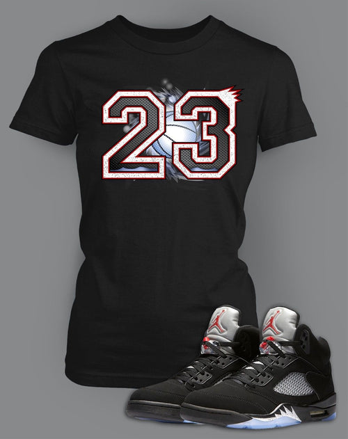 Ladies Bella T Shirt To Match Retro Air Jordan 5 Black Metallic Shoe